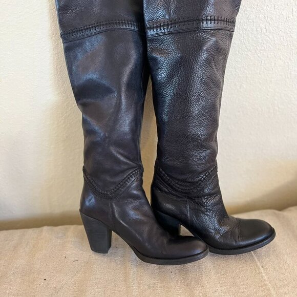 United Colors Of Benetton Black Leather Heeled Knee Hight Boots Sz 9-9.5 - Picture 4 of 15